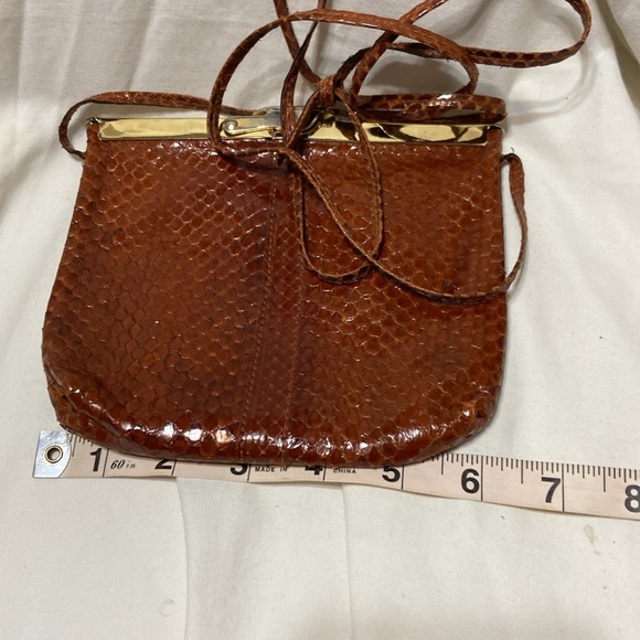 Vintage Small Dark Brown Snake Skin Evening Purse W/Thin Strap Metal hardware - Picture 12 of 12
